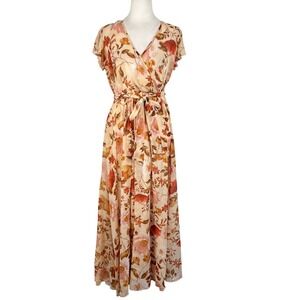 Pink Semi Sheer Floral Maxi Dress Medium Spring Church Coquette Easter Pastel